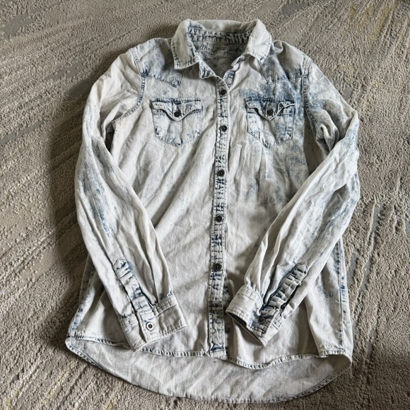 Bullhead Black Denim chambray shirts Guess button front snap cotton small - Picture 8 of 11